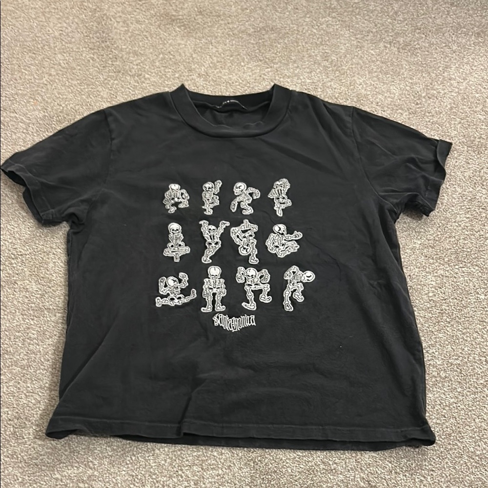Brandy Melville Black Short Sleeve Tee with Cartoon Graphics